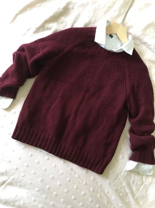 棉羊毛10股410克编织的一款大童插肩毛衣,经典简约的花样,用来织成人
