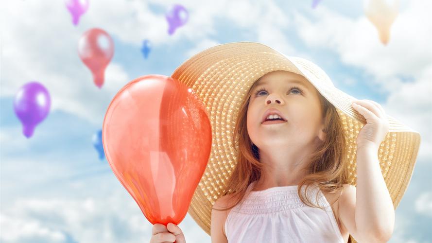 可爱的小女孩,孩子,气球,帽子,夏天 壁纸 - 1920x1080 全高清