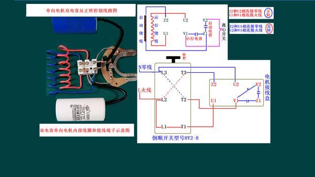 双电容单相电机怎么用倒顺开关控制正反转?hy2-8实物接线图
