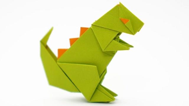 手工折纸:精致可爱的霸王龙,很简单易会哦!带孩子学起来!