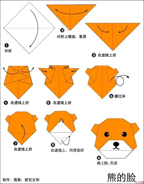 小熊脸的折纸步骤图解