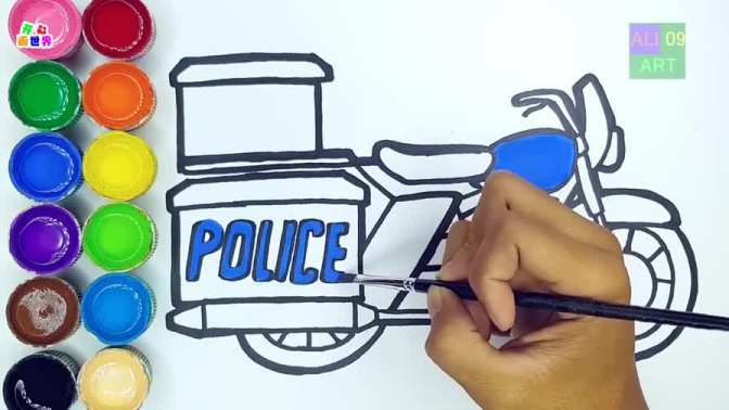 教小朋友画一辆警察摩托车!儿童绘画简笔画教程!