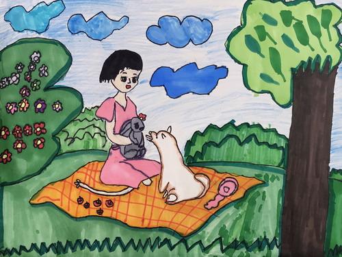 少儿书画作品-《人与动物》/儿童书画作品《人与动物》欣赏_中国少儿