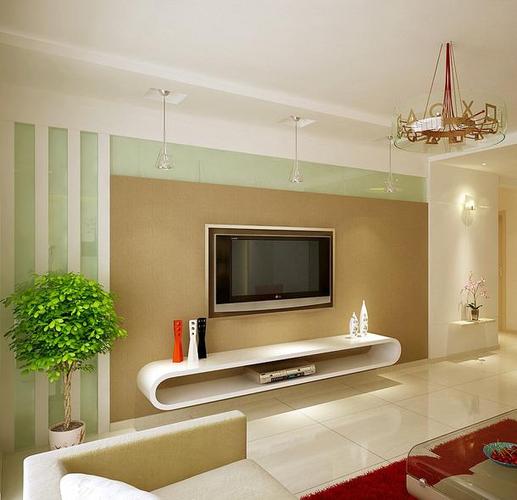 电视背景墙现代简约77平小二居装修客厅电视墙效果图