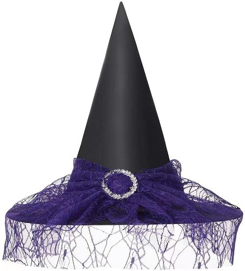 亚马逊万圣节女巫帽子网纱成人儿童魔法师巫婆巫师帽涤塔夫装扮