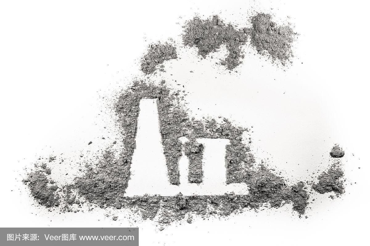 工业工厂烟囱的轮廓画在灰,煤,灰尘,污物