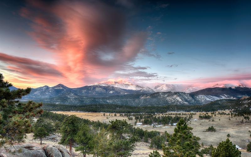 落基山国家公园,科罗拉多州,美国,山,树,日落 iphone 壁纸