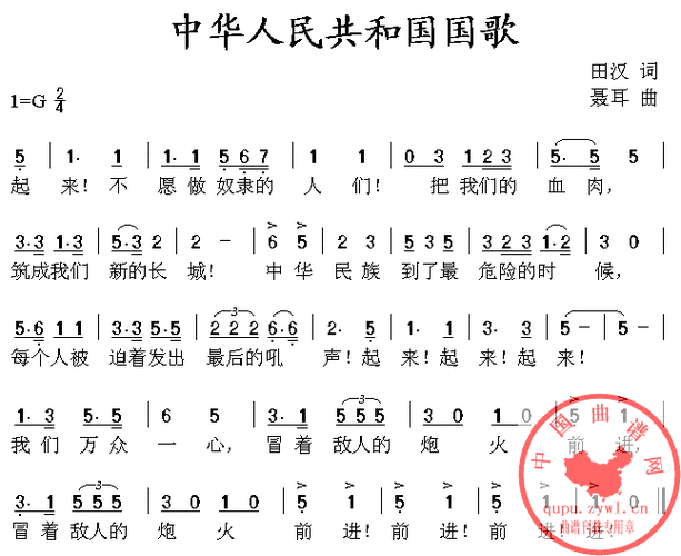 中国国歌的简谱