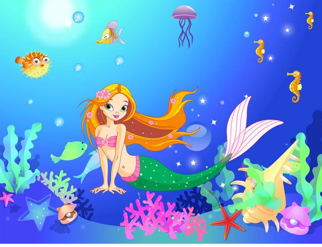 爱客lc7082美人鱼海底童话世界可移除带胶浴室儿童房防水卡通墙贴