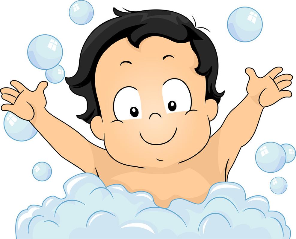 宝宝洗澡泡泡,一个小男孩高兴地泡泡浴的插图