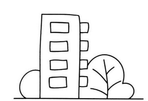 白纸,画笔首先,画一条直线代表水平地面,地面上画一个长方形代表高楼.