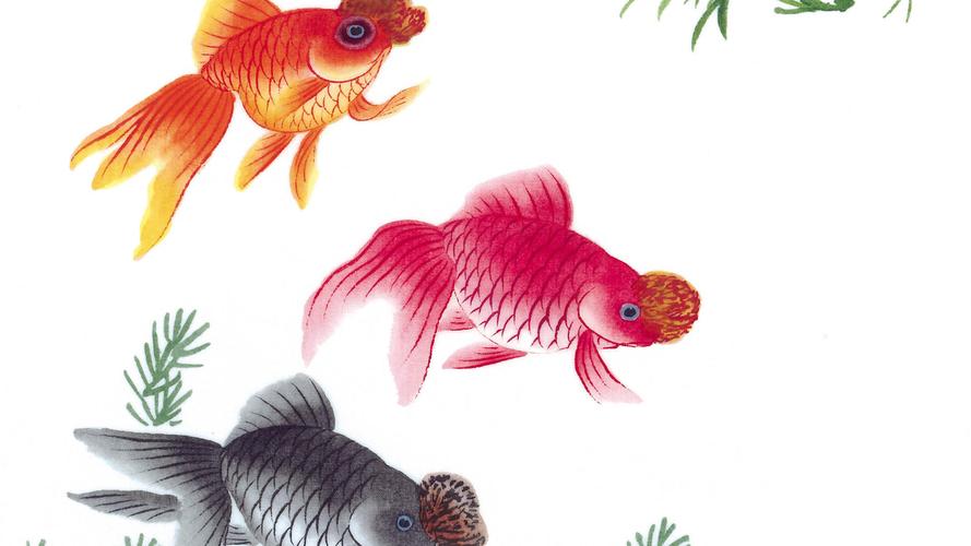 古典中国风水墨画金鱼电脑壁纸高清大图预览1920x1080_动物壁纸下载