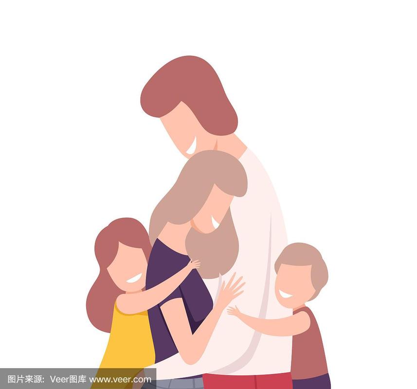快乐幸福的家庭.微笑的父母和他们的孩子互相拥抱矢量插图