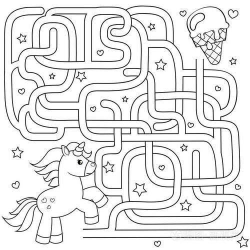 插画 帮助独角兽找到冰淇淋的路径.迷宫.孩子们的迷宫游戏.