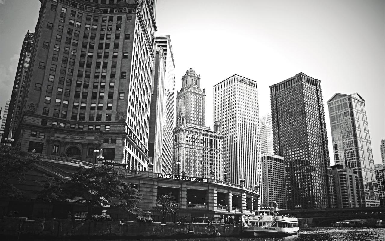 城市高楼建筑黑白摄影图图片桌面壁纸