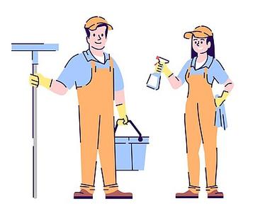 清洁工夫妇平面矢量字符女人和男人的门卫,管家的卡通插图与轮廓家政