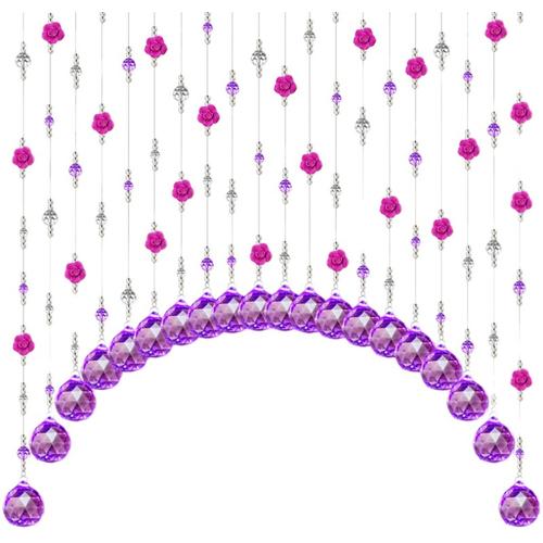 玫瑰花阳台门帘弧形玻璃紫色帘子装饰餐厅水晶珠帘