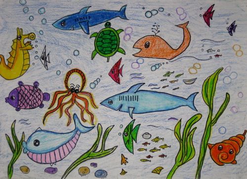 《海洋世界》/少儿绘画作品/儿童画/网络美术馆_中国少儿美术教育网