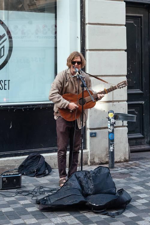 街头艺人,弹吉他,唱,步行街,丹麦,八月,哥本哈根