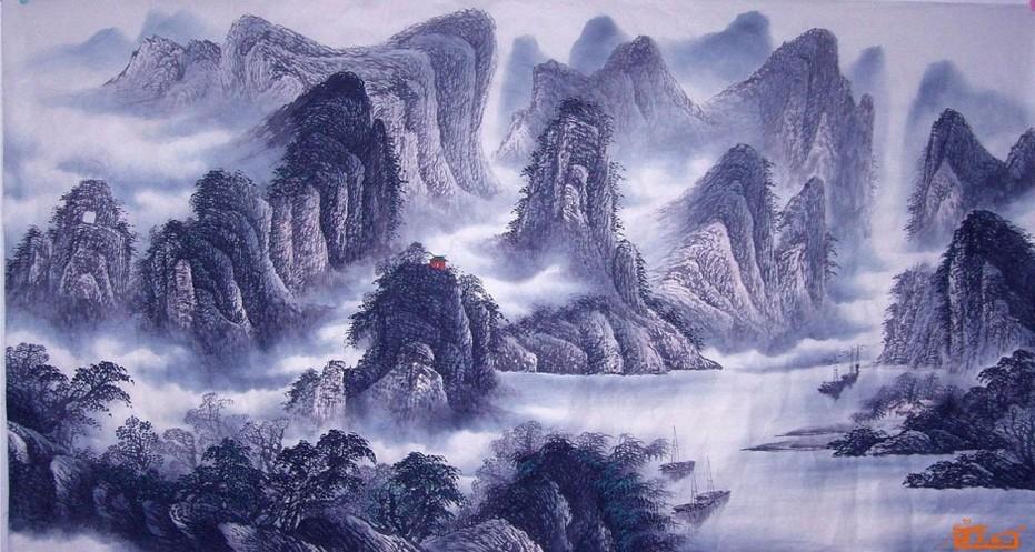 画家李可染手绘桂林山水水墨画图片分享