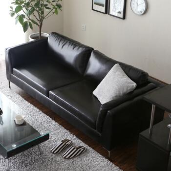 l&s 沙发 欧式皮艺沙发现代小户型客厅三人沙发 s388 黑色皮革
