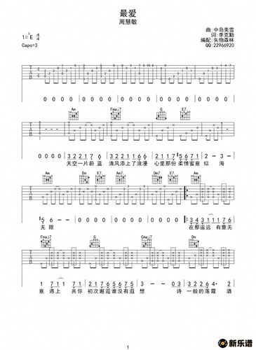 《最爱》免费吉他谱(周慧敏)-周慧敏钢琴谱吉他谱|www.xinyuepu.