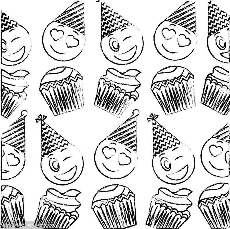 生日纸杯蛋糕和表情符号眨眼爱快乐的模式