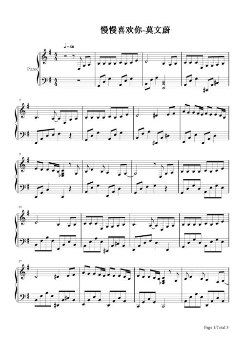 慢慢喜欢你-莫文蔚-g调 -流行钢琴五线谱