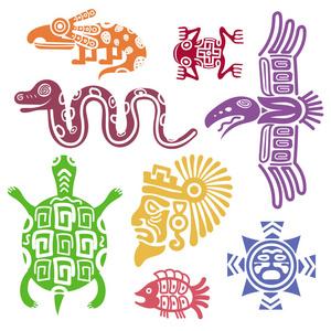 古代墨古代墨西哥符号矢量图.玛雅文化印第安图腾图案照片