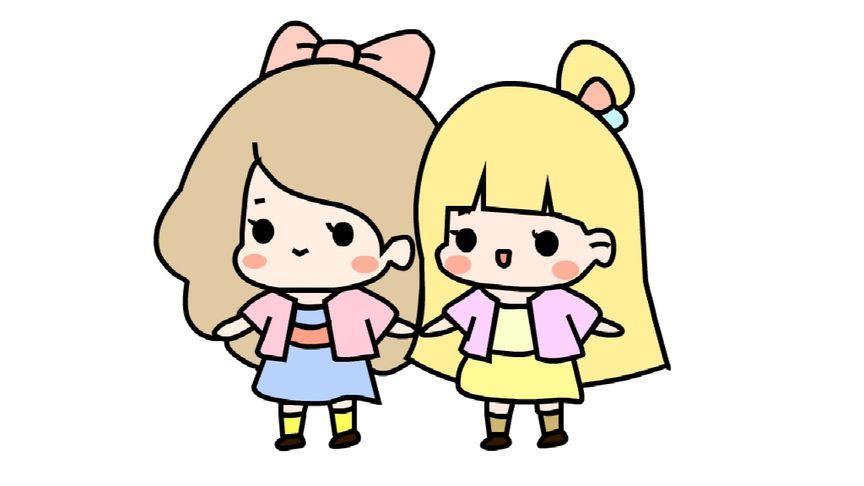小女孩动漫人物日本漫画儿童简笔画大全-可乐云两个好朋友人物简笔画