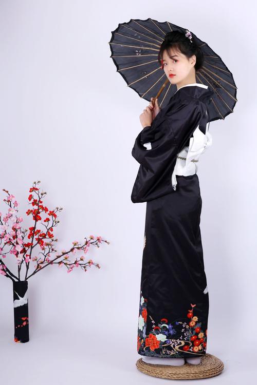 日本和服 女 和服正装黑留袖和服传统定位仙鹤柄和服