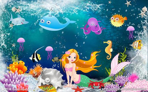 卡通简笔画海底世界美人鱼公主
