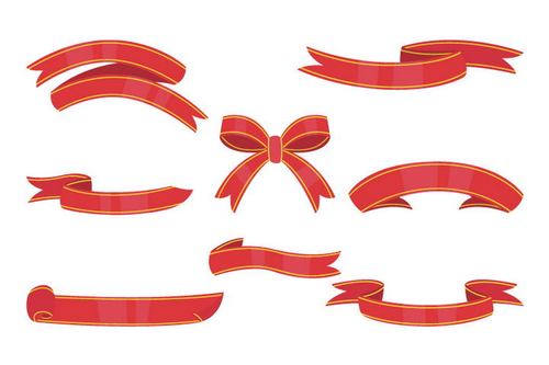 8款手绘风格红色丝带装饰图片免抠矢量素材