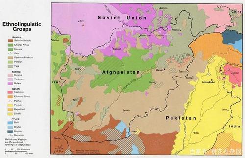 阿富汗民族分布,土黄色为普什图人聚居区,灰色为塔吉克人聚居区