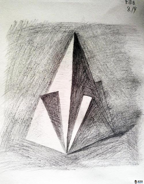 儿童铅笔画素描-立体三角形