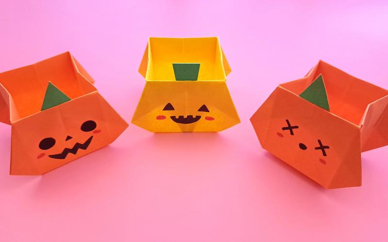 万圣节折纸可爱的南瓜盒子,简单又好玩,手工diy折纸教学