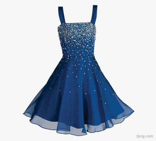 蓝色欧根纱礼服png素材透明免抠图片-其他元素