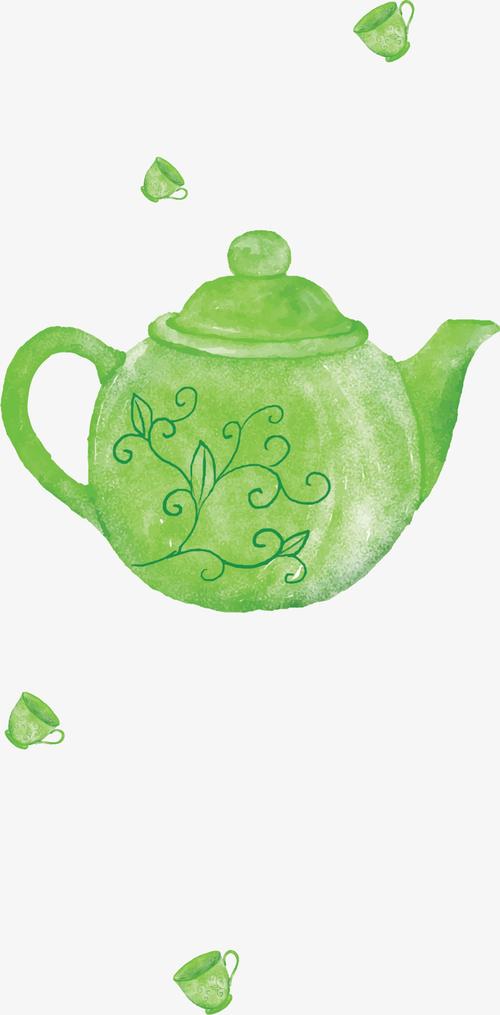 绿色水彩手绘茶壶