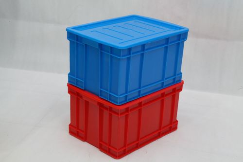 蓝色pe纯新料周转箱500-300带盖塑料箱工业周转箱加厚塑料周转箱