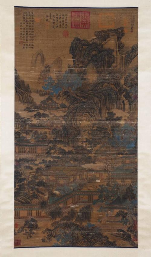 【真作】【古美术】『北宋时代画家李成山水図』肉笔绢本 挂轴 立轴