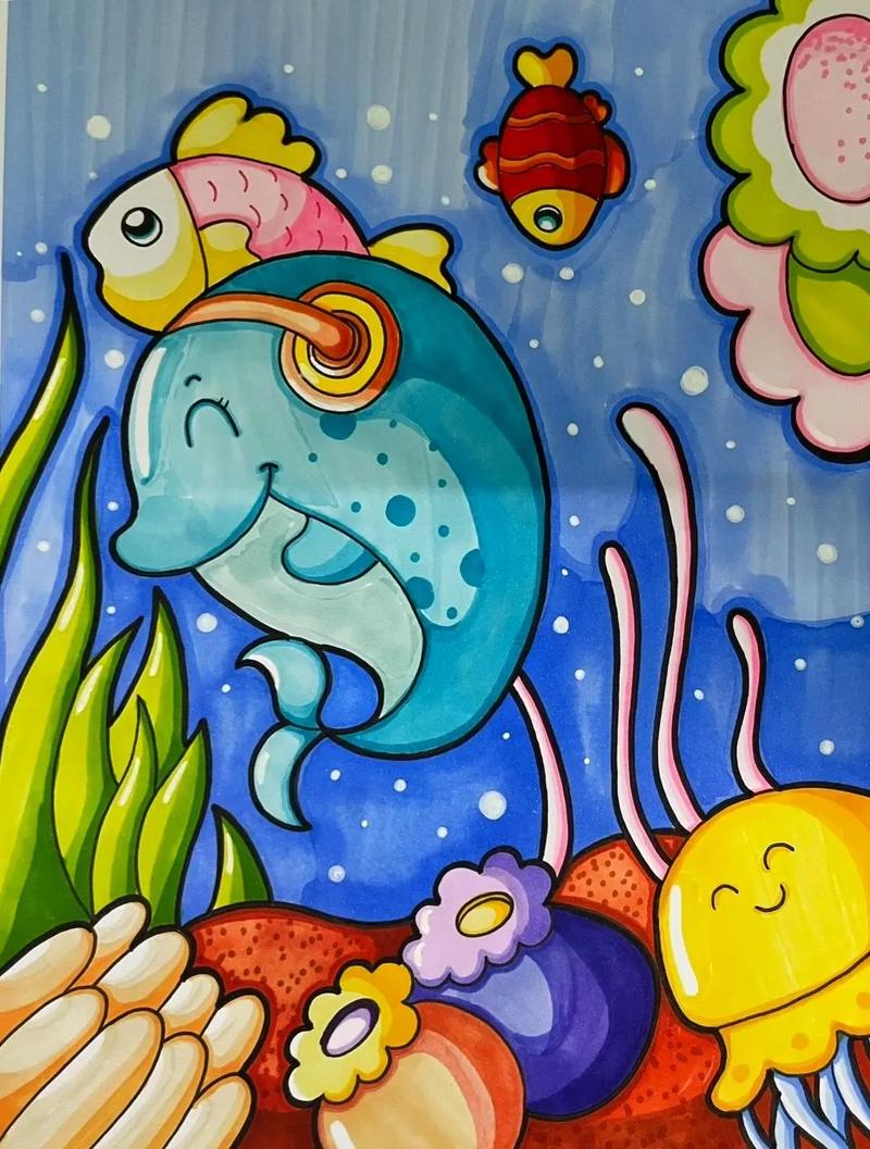 马克笔海洋小动物海底世界小鱼创意儿童画