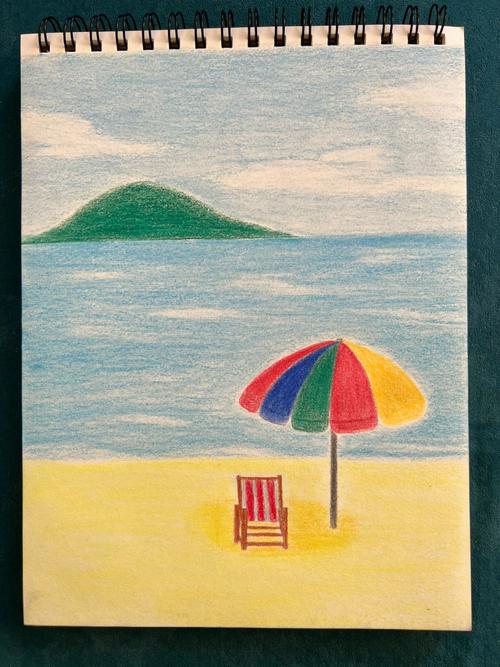 海边彩铅画手绘临摹