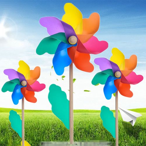 风车旋转挂串彩色装饰户外幼儿园地推塑料玩具批发小风车广告定做