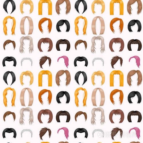 女人的头发造型无缝图案背景矢量图