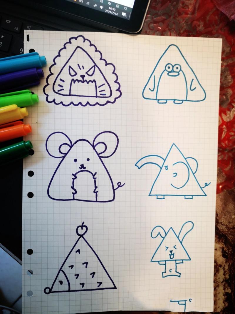 简笔画|三角形△也能画出可爱的小动物 第一次画了简笔画上传 三角形