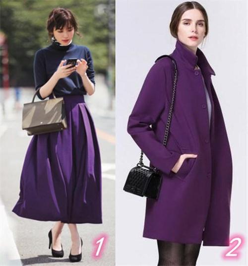 1,漂亮的烘焙紫色喇叭裙,能提高女人味,流行的长度刚好到脚背.