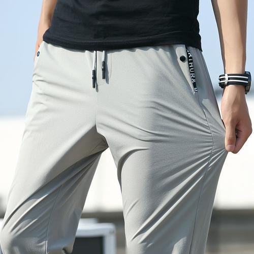 佐丁森高质量冰丝裤薄款直筒裤男士弹力时尚韩版系带运动长裤男薄款