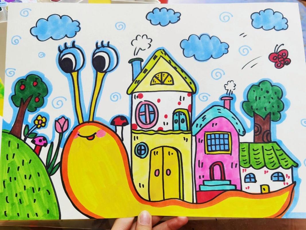 幼儿创意美术:蜗牛搬家 适合幼儿园大班和一年级画  后面有孩子画的