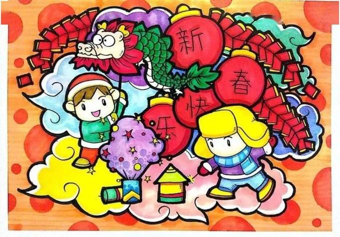 的简笔画绘画图片元旦春节儿童画春节简笔画送给你新年春节主题儿童