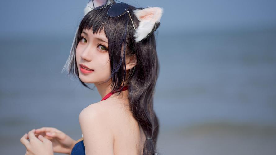 泳衣少女cosplay公主连结水黑猫凯露沙滩写真,大陆-美女图片